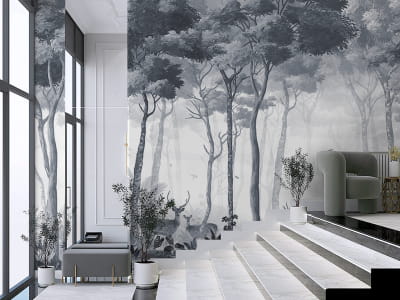 Fototapeta Krajobraz leśny z jeleniami