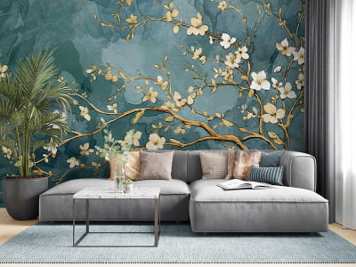 Fototapeta Kwitnąca gałąź na zielonym tle