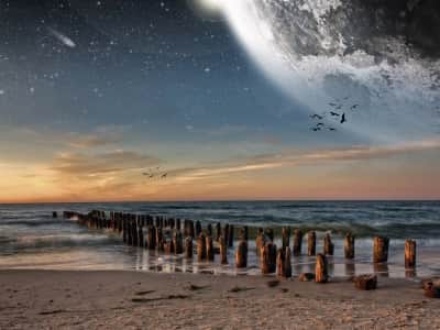Fototapeta Księżyc nad plażą