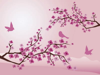 Fototapeta Różowe ptaki i sakura