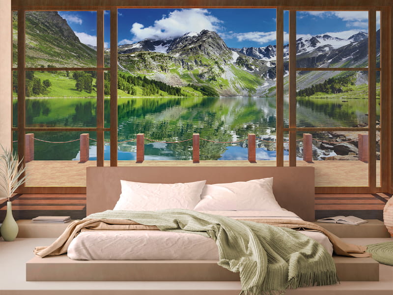Fototapeta Górskie Jezioro we wnętrzu sypialni