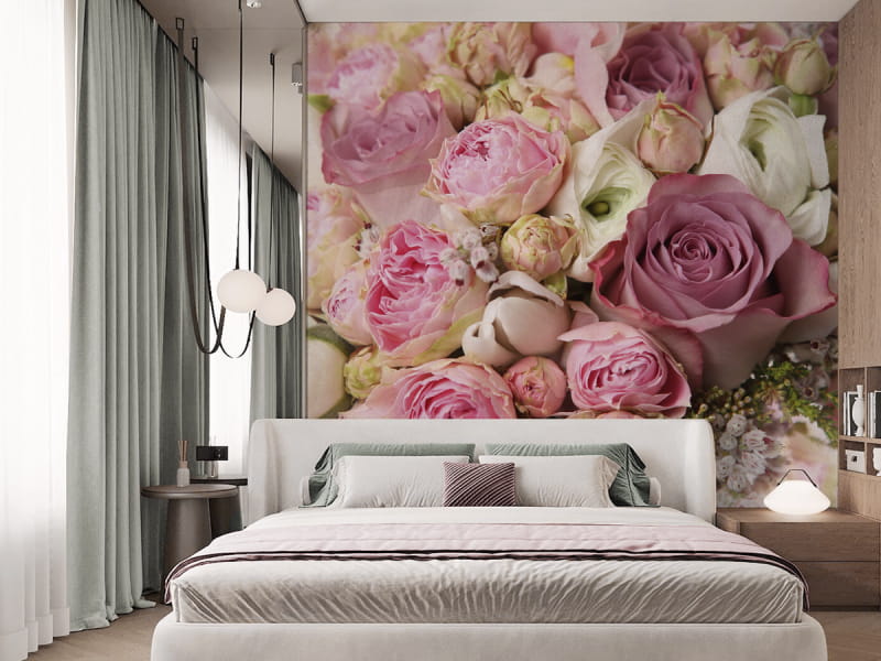 Fototapeta Różne róże we wnętrzu sypialni