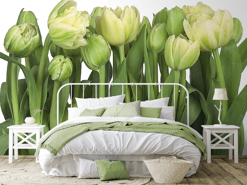 Fototapeta Wiosenne tulipany we wnętrzu sypialni
