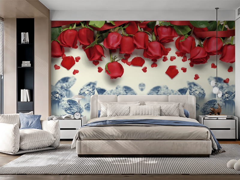 Fototapeta Róże i diamenty we wnętrzu sypialni