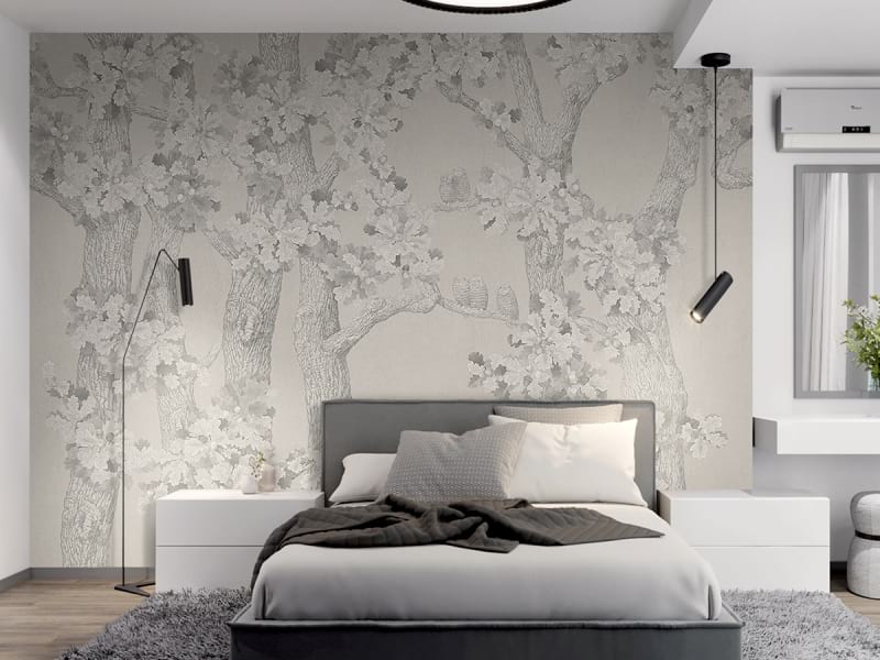 Fototapeta Sowy w malowniczych drzewach we wnętrzu sypialni