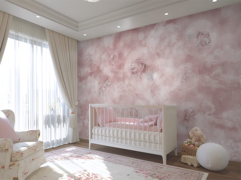 Fototapeta Ryby na różowym tle we wnętrzu pokoju dziecka