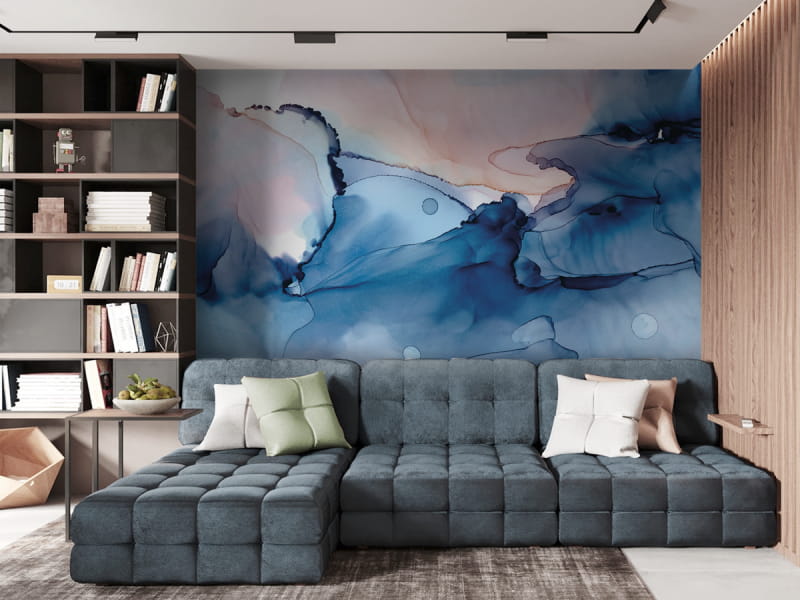 Fototapeta Ciemnoniebieska akwarela we wnętrzu pokoju nastolatka