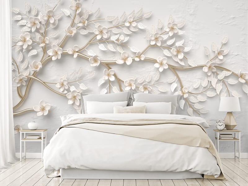 Fototapeta Gałąź drzewa 3D we wnętrzu sypialni
