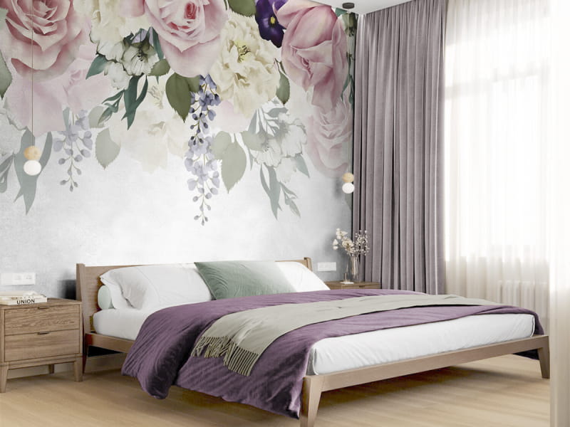 Fototapeta Wiosenny bukiet róż we wnętrzu sypialni