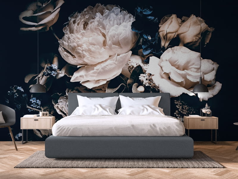 Fototapeta Piwonie 3D we wnętrzu sypialni