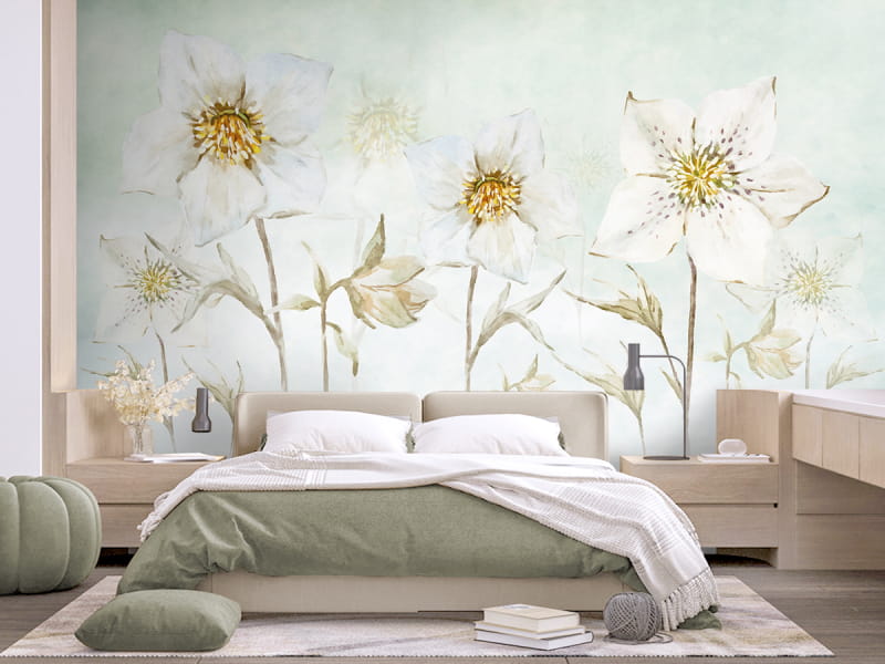 Fototapeta Poranne kwiaty we wnętrzu sypialni