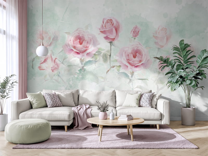 Fototapeta Róże w porannym ogrodzie we wnętrzu salonu