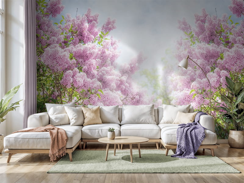 Fototapeta Kwitnący bzu we wnętrzu salonu