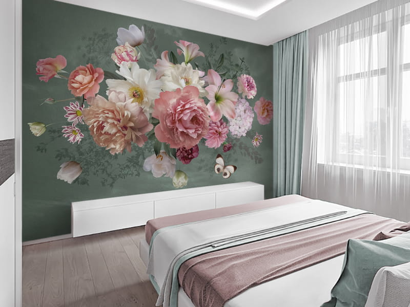 Fototapeta Bukiet wieczorowy we wnętrzu sypialni