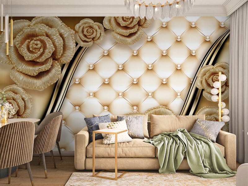 Fototapeta Róże i perły 3D we wnętrzu salonu