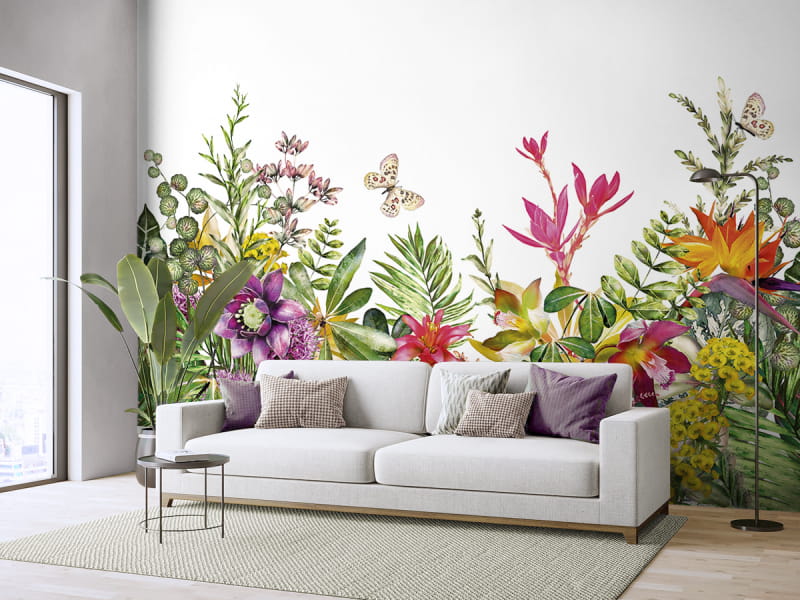 Fototapeta Kolorowy ogród kwiatów we wnętrzu salonu