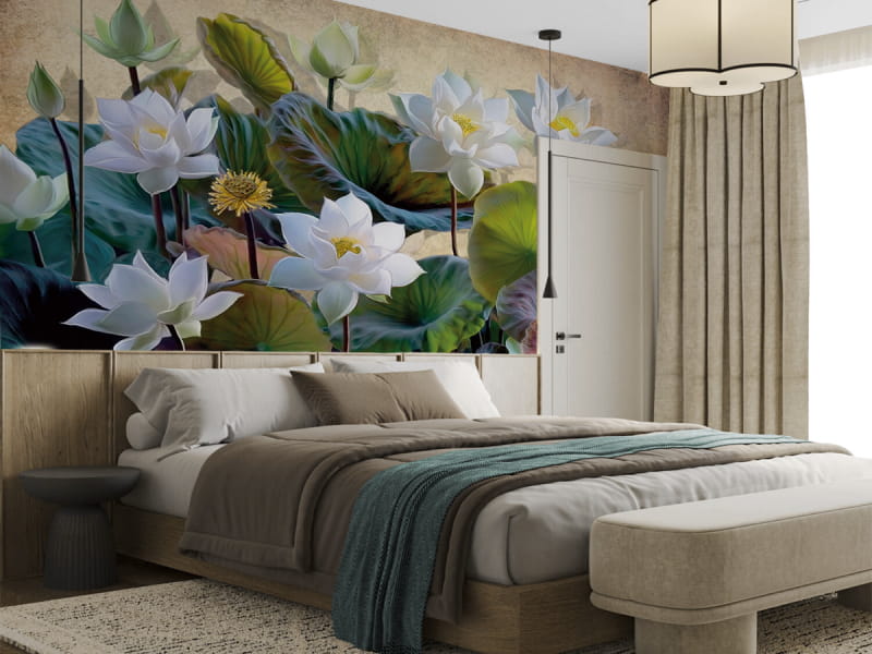 Fototapeta Kwiat lotosu we wnętrzu sypialni