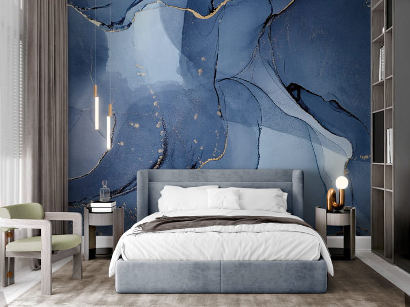 Fototapeta Głębokie błękitne morze we wnętrzu sypialni