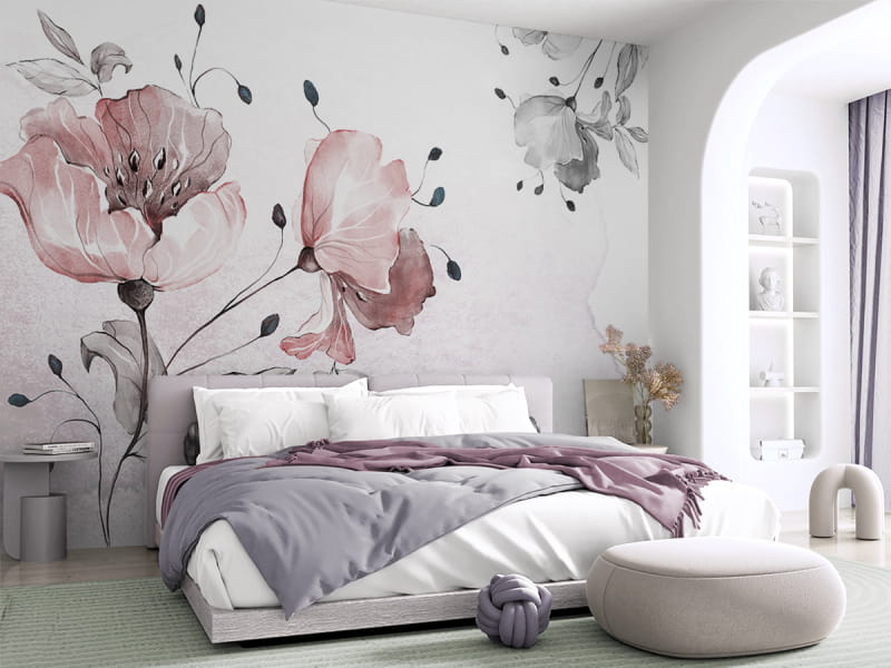 Fototapeta Kwiaty akwarela  we wnętrzu sypialni