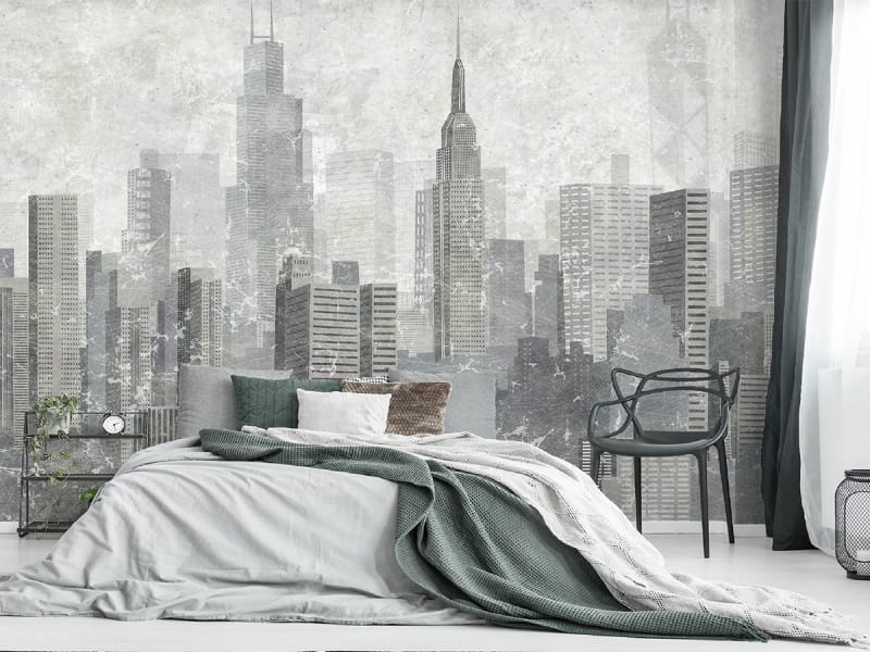 Fototapeta Śpiące miasto we wnętrzu sypialni