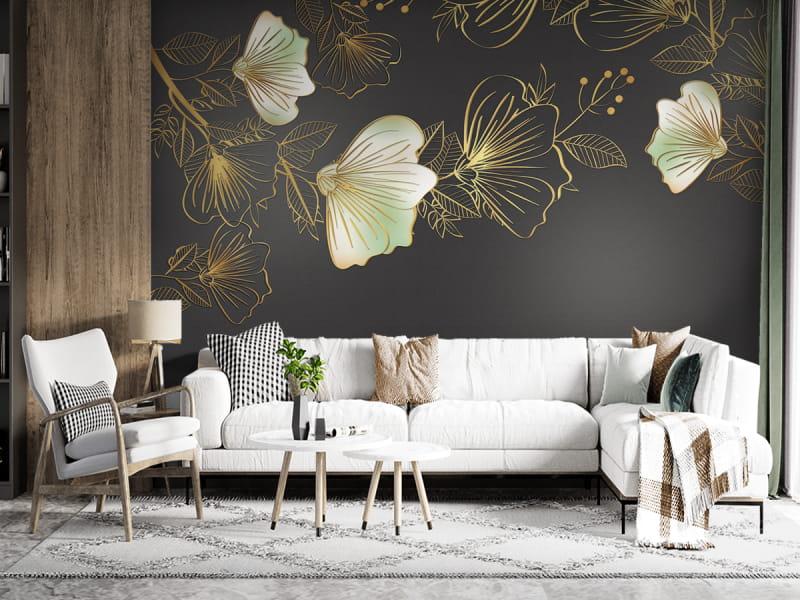 Fototapeta Złoty kwiat we wnętrzu salonu