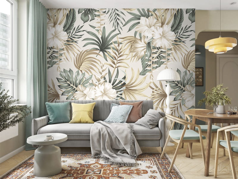 Fototapeta Chiński hibiskus w liściach we wnętrzu salonu