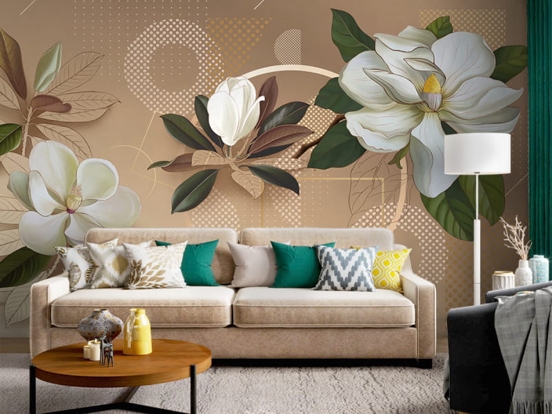 Fototapeta Wiecznie zielona magnolia we wnętrzu salonu