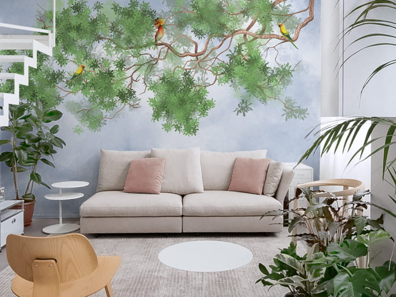 Fototapeta Rysunek gałęzi drzewa we wnętrzu salonu