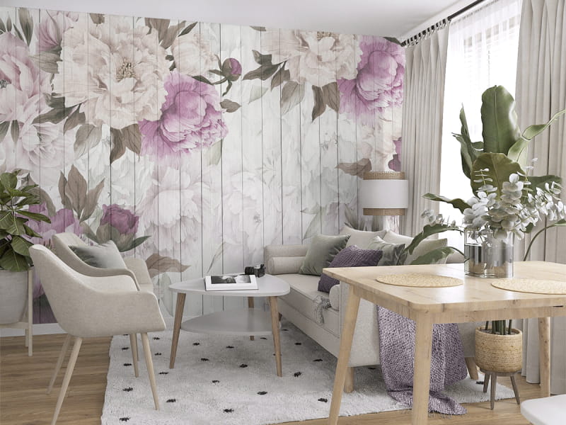 Fototapeta Piwonie akwarelowe we wnętrzu salonu