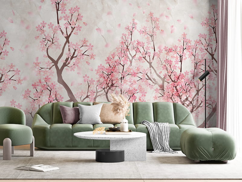 Fototapeta Kwitnące drzewa we wnętrzu salonu