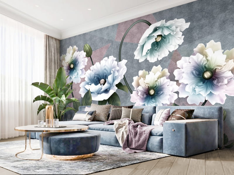 Fototapeta Nocne kwiaty 3D we wnętrzu salonu