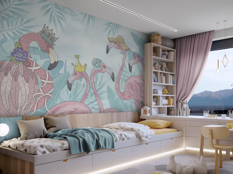 Fototapeta Piękne flamingi we wnętrzu pokoju dziecka