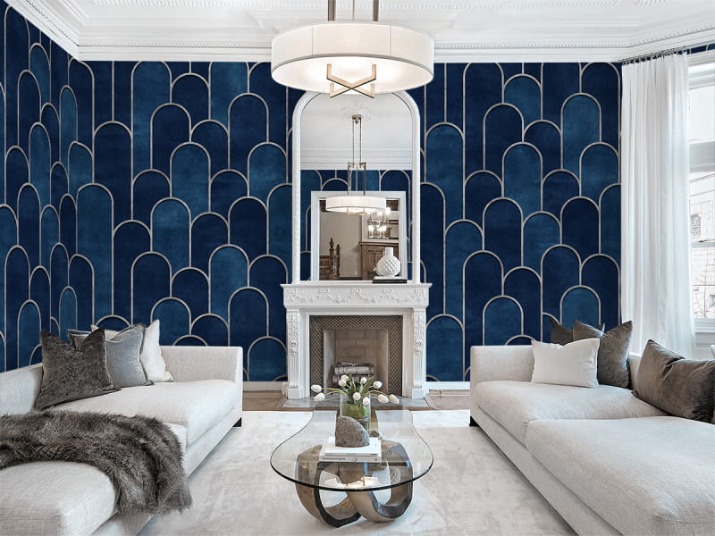 Fototapeta Ciemnoniebieska mozaika we wnętrzu salonu