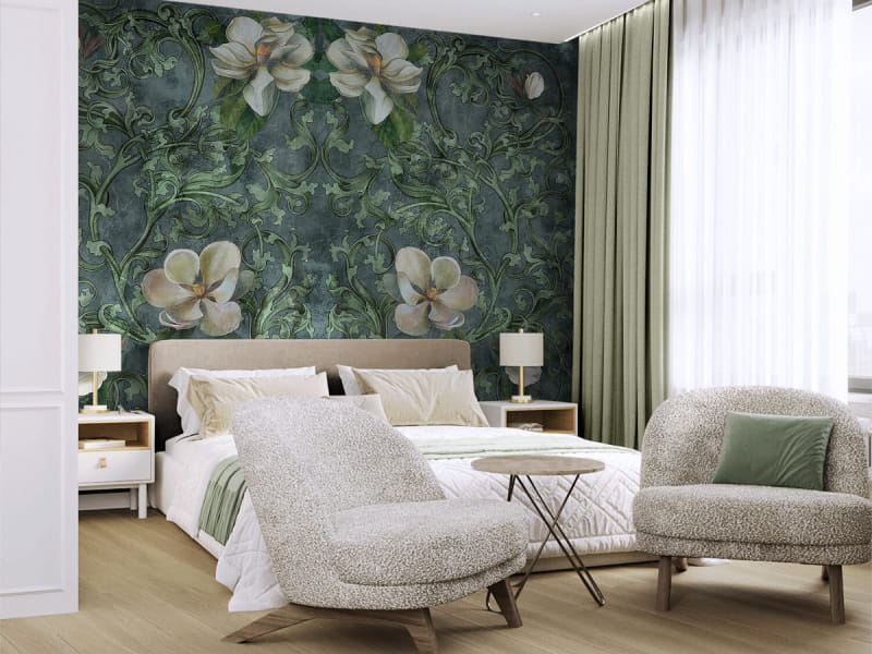 Fototapeta Piękna magnolia we wnętrzu sypialni