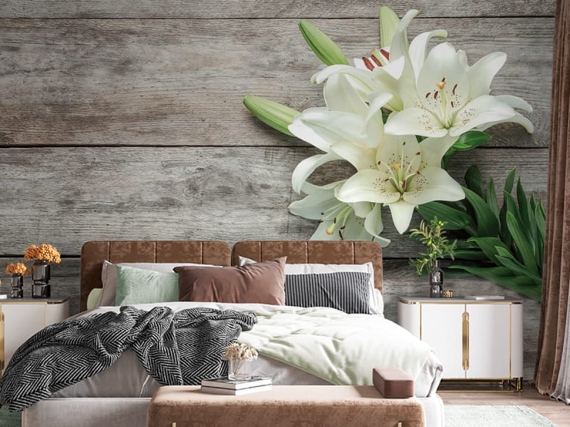 Fototapeta Lilia królewska we wnętrzu sypialni