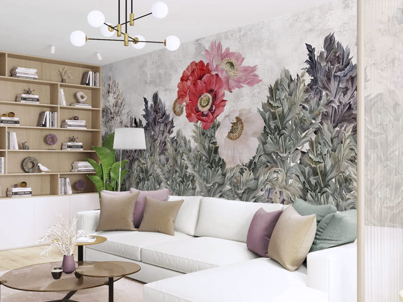 Fototapeta Bukiet maków we wnętrzu salonu