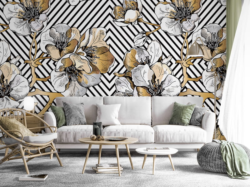 Fototapeta Złota sakura we wnętrzu salonu