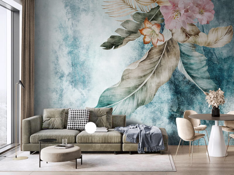 Fototapeta Kwiaty w akwareli we wnętrzu salonu