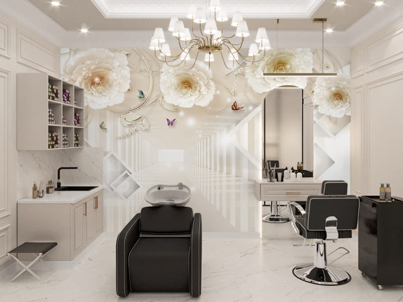 Fototapeta Beżowe kwiaty 3D we wnętrzu przedpokoju