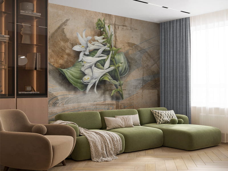 Fototapeta Biała lilia we wnętrzu salonu