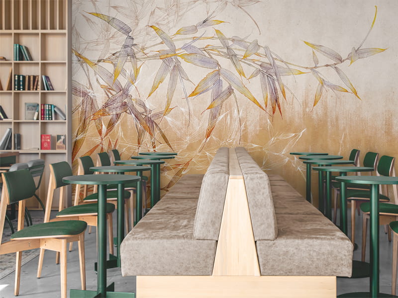 Fototapeta Chiński bambus, rysunek we wnętrzu kawiarni