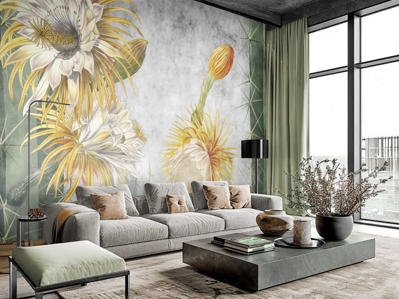 Fototapeta Kwitnący kaktus we wnętrzu salonu