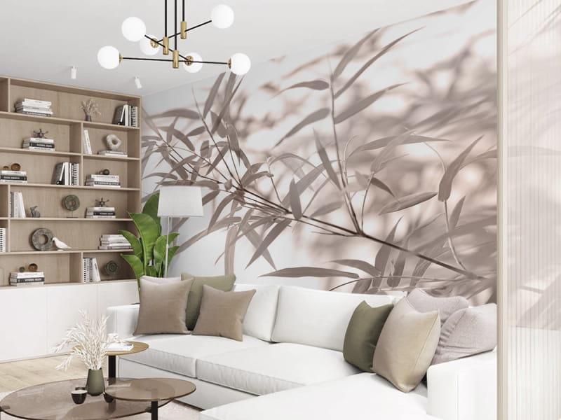 Fototapeta Delikatne liście bambusa we wnętrzu salonu