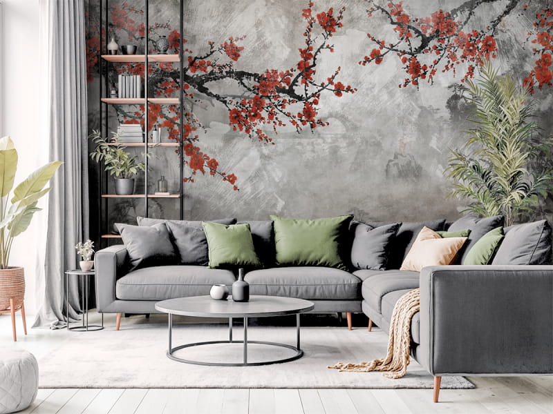 Fototapeta Czerwona sakura we wnętrzu salonu