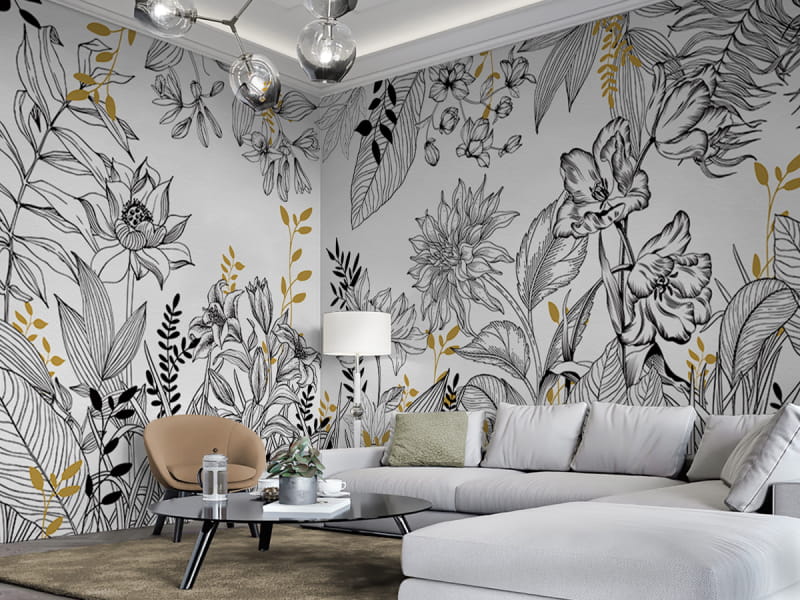 Fototapeta Duże kwiaty, grafika we wnętrzu salonu