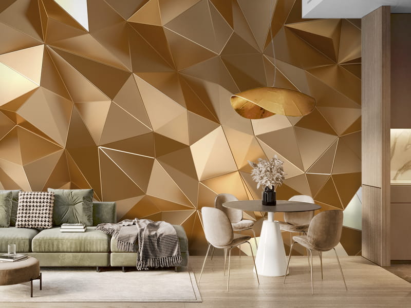Fototapeta Złota Geometria 3D we wnętrzu salonu