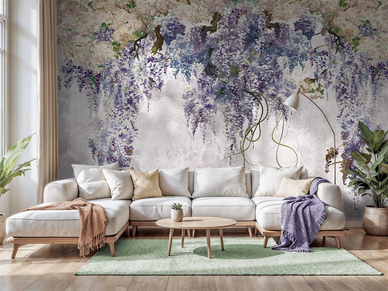 Fototapeta Liliowe gałązki we wnętrzu salonu