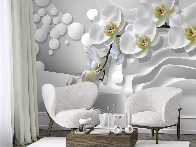 Fototapeta Biała orchidea 3D we wnętrzu przedpokoju