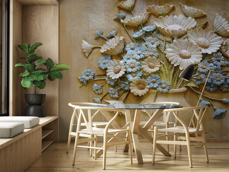 Fototapeta Stokrotki 3D we wnętrzu kuchni