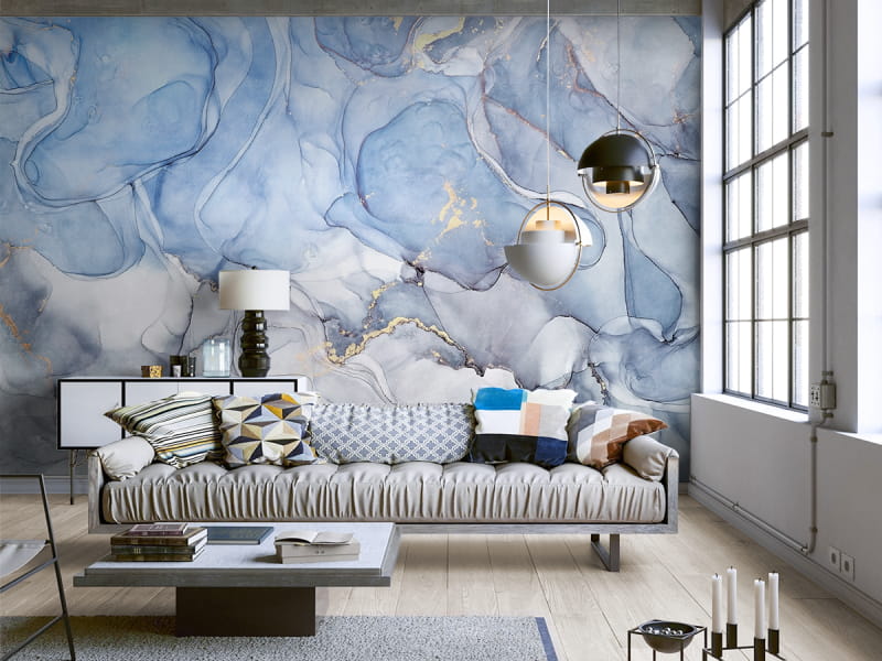 Fototapeta Jasnoniebieski płyn we wnętrzu salonu